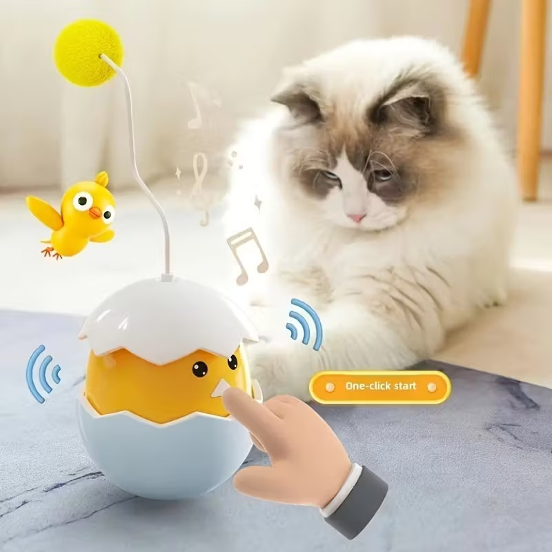 Interactive Cat Toy, Egg Shaker Design with Tumbling Motion