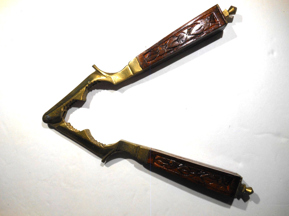 Vintage Brass Nutcracker With Engraved Wood Handle 7" Long