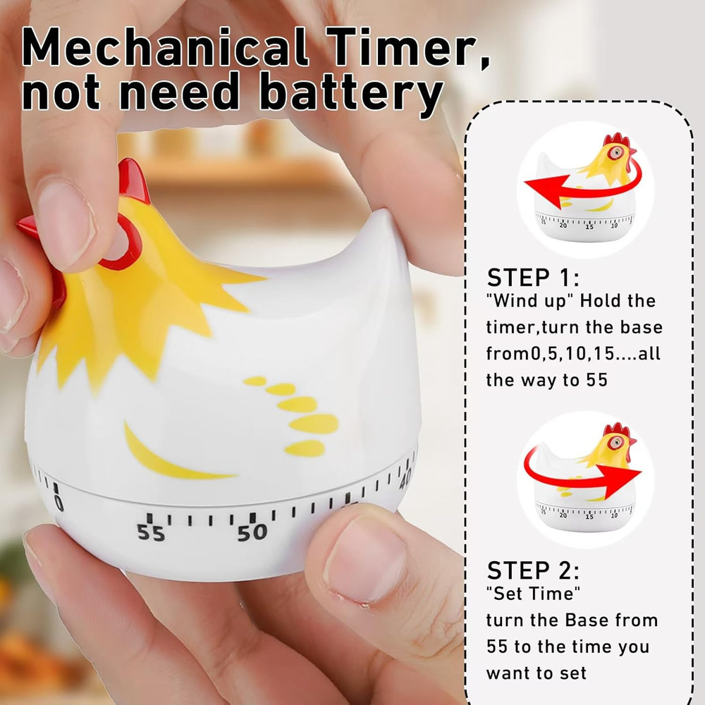 Cute Chicken-Shaped Kitchen Timer – 60-Minute Mechanical Countdown Timer for Coo