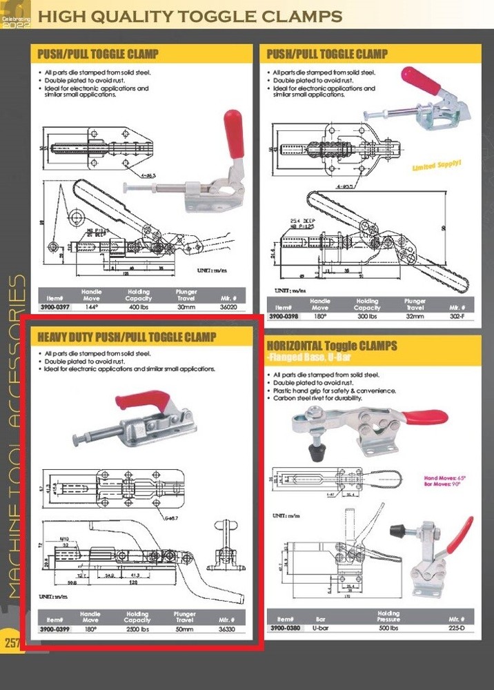 HEAVY DUTY PUSH & PULL FLANGED BASE TOGGLE CLAMP 2500 LBS CAPACITY (3900-0399)