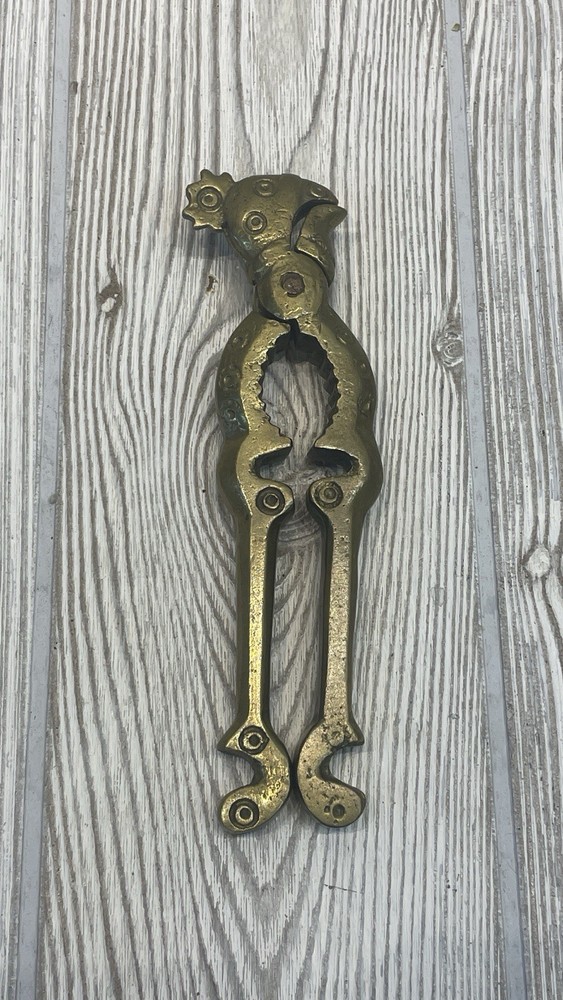 Vintage Solid Brass Rooster Bird Nutcracker Folk Art Decorative