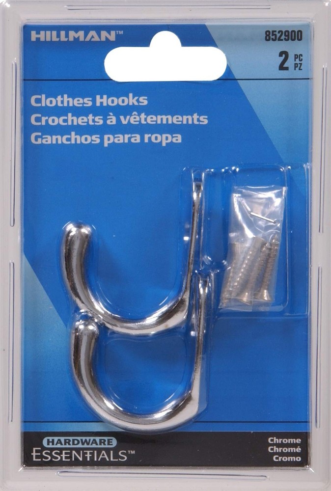 Hardware Essentials Single Clothes Hook Chrome 2 Pack