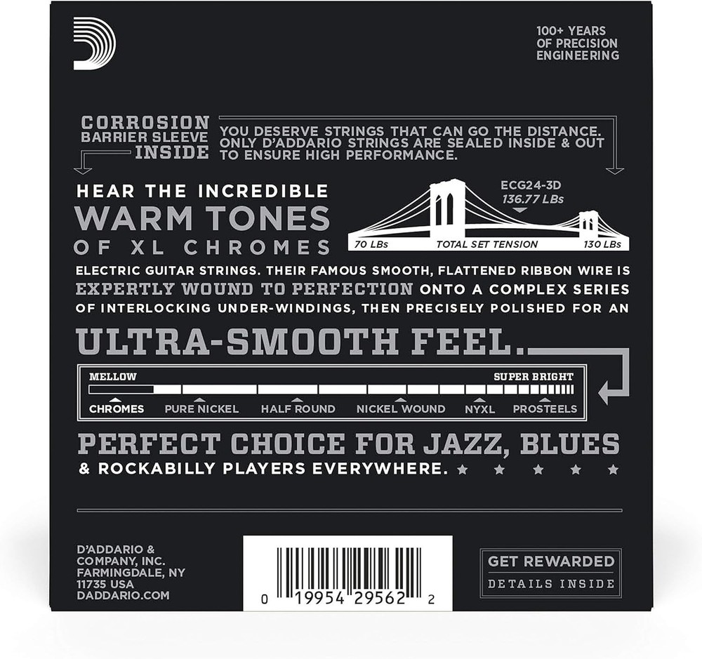 D'Addario Chromes Flat Wound Jazz Light Strings-
