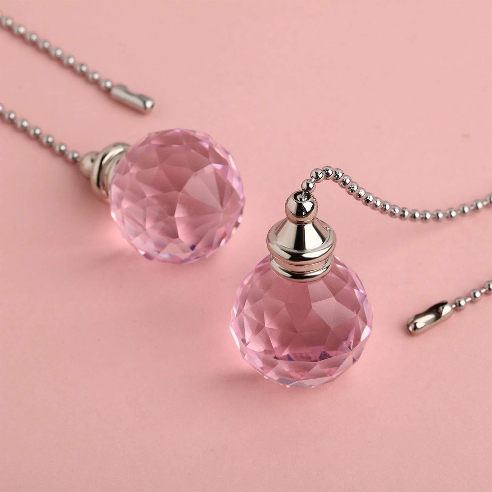 2 Pcs Spherical Crystal Pull Chain Extension 1 Meter Each Pink