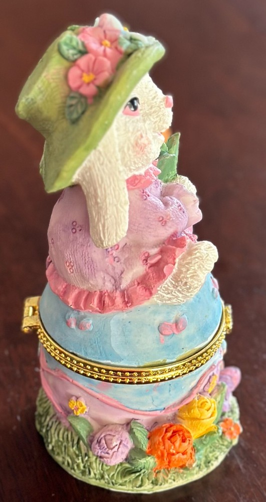 Bunny with Flower & Easter Egg Ceramic Trinket Box