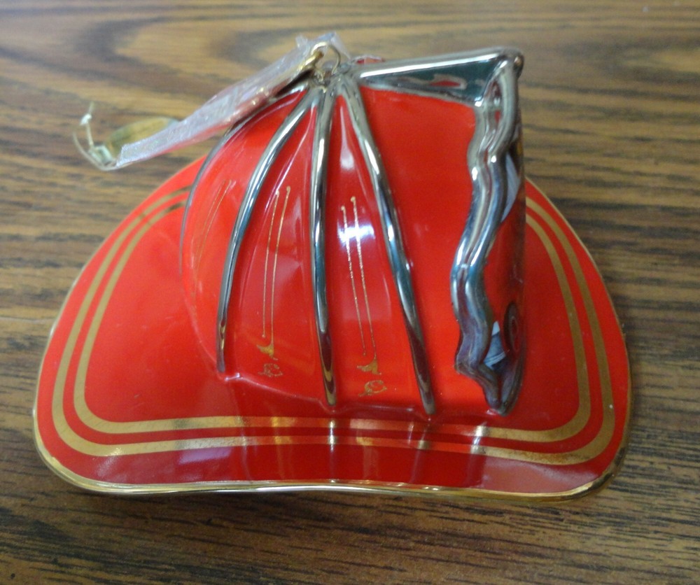 Bradford Exchange Courage Under Fire Red Fireman Helmet KNOWLEDGE Ornament