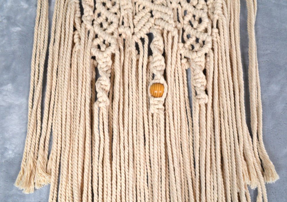 Beige Boho Macramé Wall Hanging 34" Long Pole 18" Long