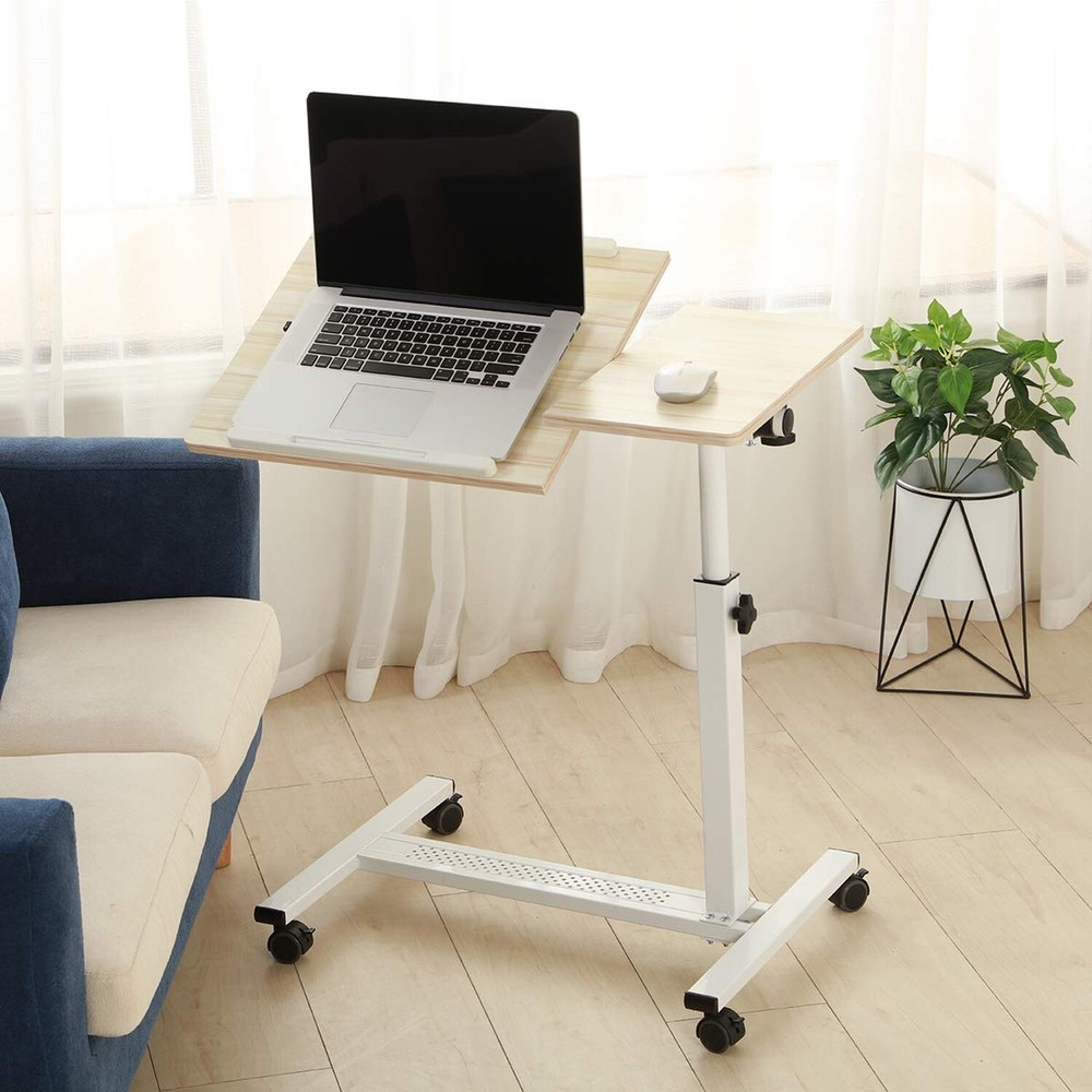 Tilting Overbed Table with Wheels Rolling Laptop Table Overbed Desk Rolling L...