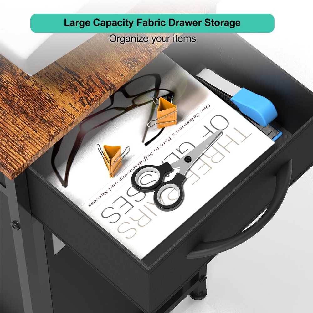 Computer Tower Stand PC with Storage Drawer 2 Tier Wood Brown