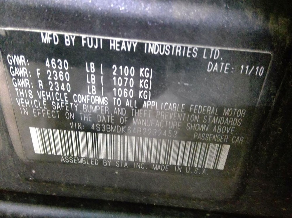 LEGACY 2011 Transmission Shift 964797