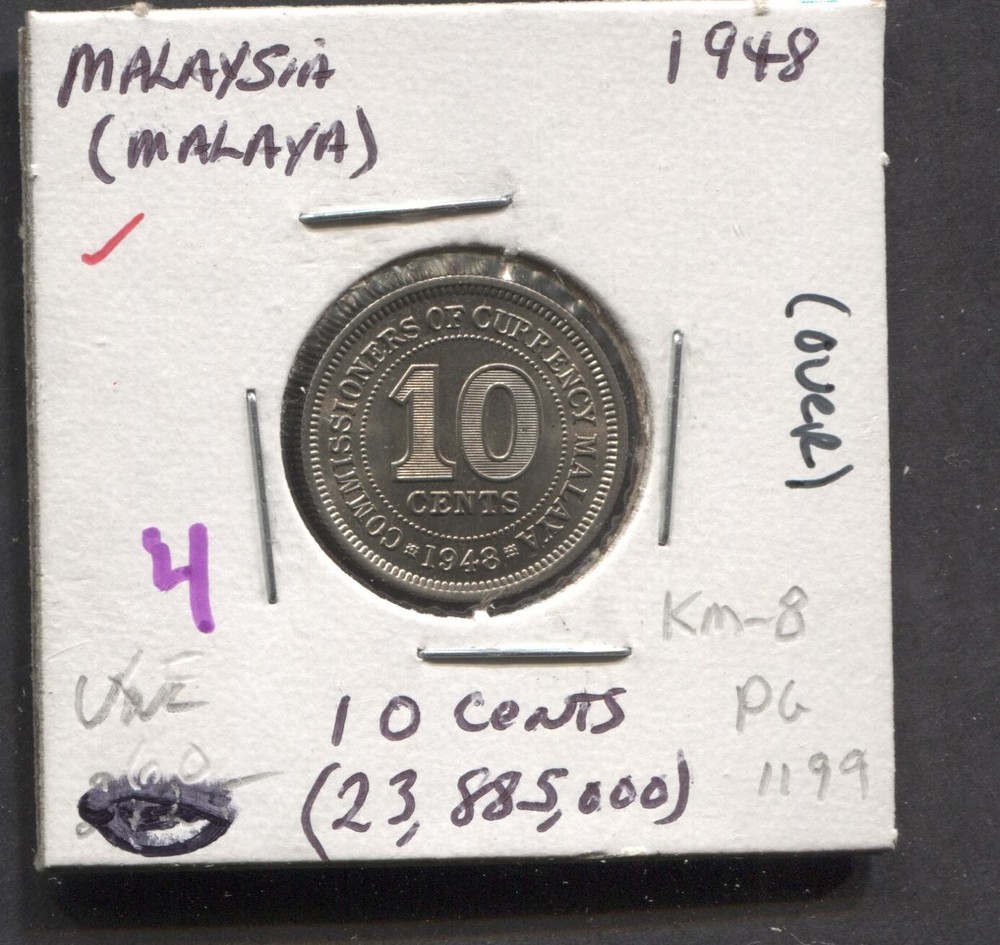 1948- Malaysia-UNC. 10 Cent