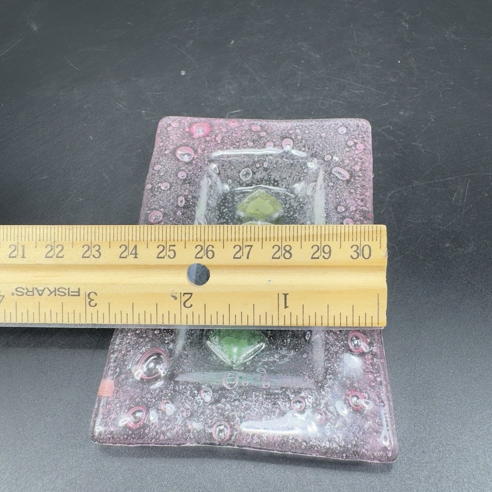 Vintage Hand Made Rectangular Trinket Dish Holder Container Plate Pink Bubbles