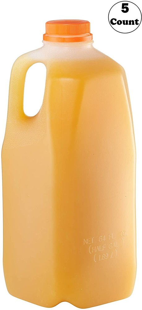 [ 5 Pack ] Empty Plastic Juice Bottles with Tamper Evident Caps 64 Oz.