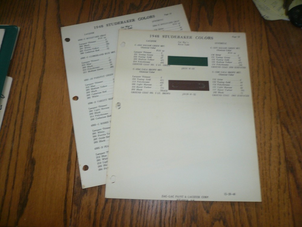1948 Studebaker ZAC-LAC Color Chip Paint Sample - Vintage