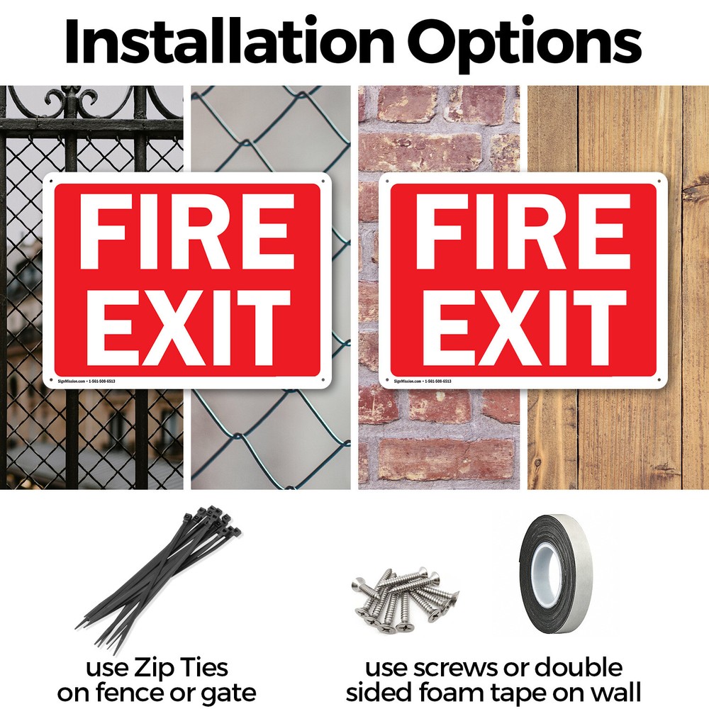 (2 Pack) Fire Exit Sign Decal Metal Plastic