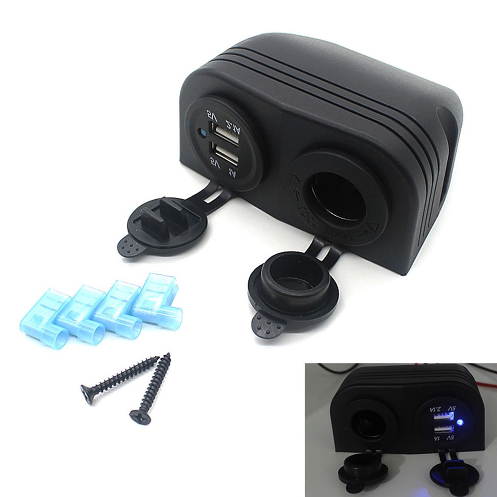 Dual Car Cigarette Lighter Socket Splitter 12V USB Charger Power Adapter Outlet