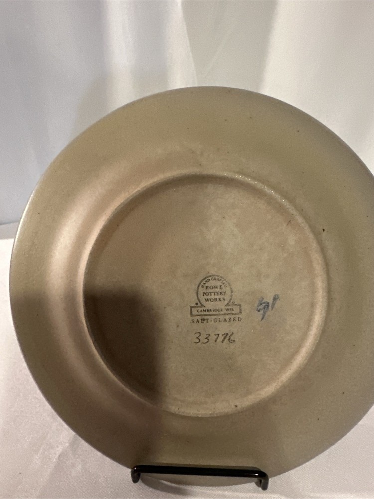 Rowe Pottery Works Salt Glazed 9” Flower Pattern Dessert Plate