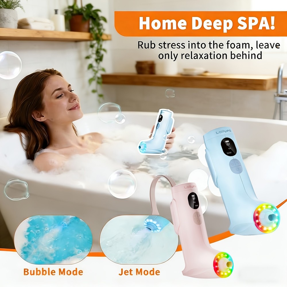 Bath Jet Spa, Bubble/Jet Mode Waterproof, LED Light & Temp Display, 3-Speed