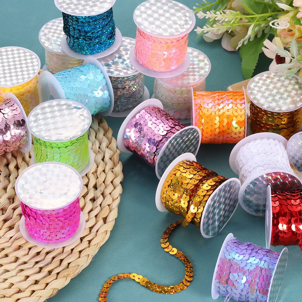 8 Colors 40Yds Flat Sequins Strip 6mm Spangle Paillette String Spool Roll