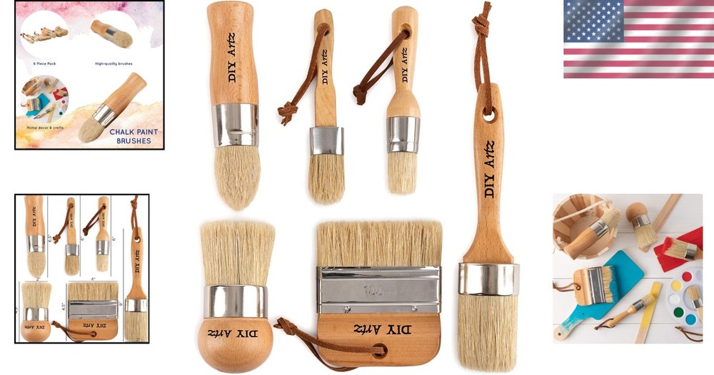 Versatile 6-Pack Boar Bristle Paint Brushes - Minimal Shedding & Smooth Coverage