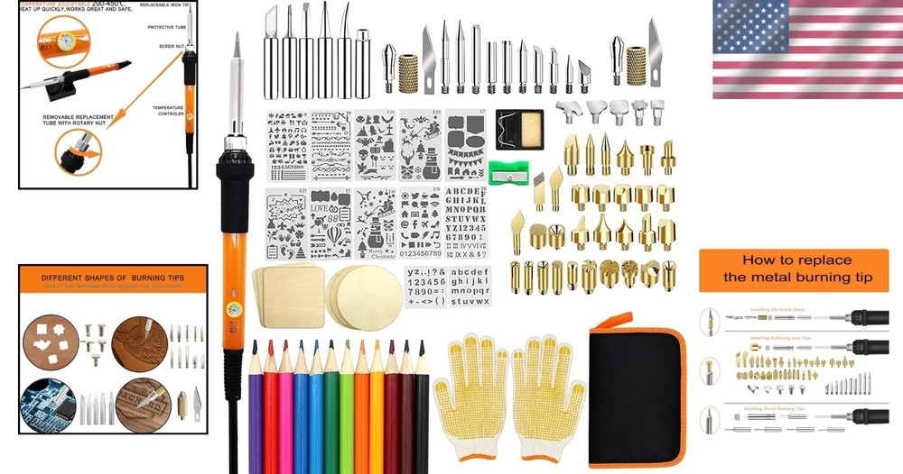 Professional Wood Burning Tool, 110pcs Kit, Adjustable Temp