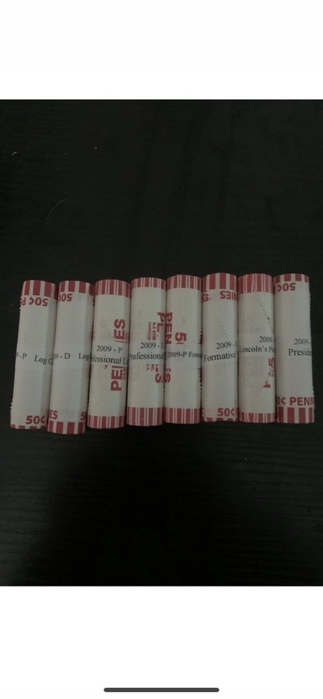 Complete Set 2009 P & D 8 Bank Wrapped Uncirculated Lincoln Cent Rolls