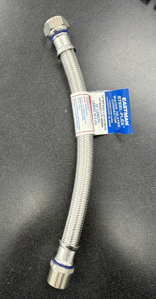Eastman 48573 12" Steel-Flex Water Heater Connector, 3/4" FIP Swivel x 3/4"