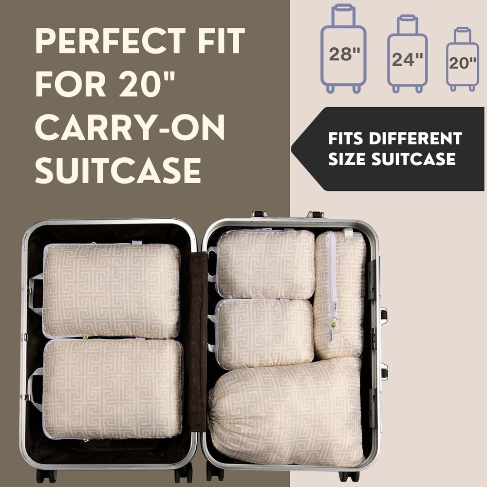 Boho Compression Packing Cubes for Carry-On Suitcase, Luggage Organizers 6pc Set