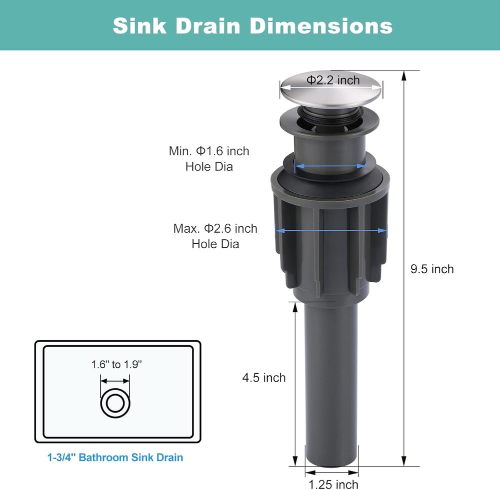 Bathroom Sink Drain Without Overflow, ARCORA Brushed Nickel
