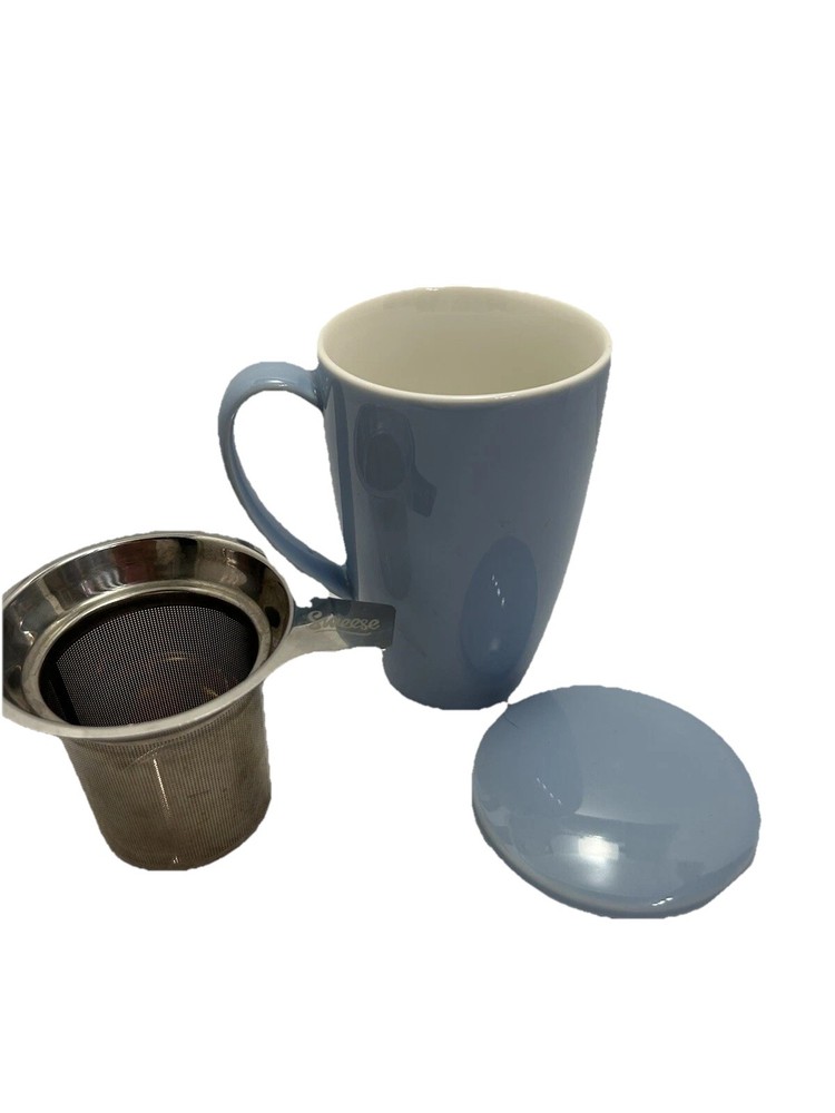 Sweeze Ceramic Tea cup In New Condition Powder Blue With Lid/Strainer