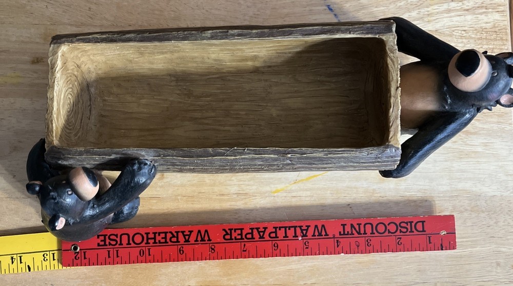 Two Black Bears Lifting A Log Planter