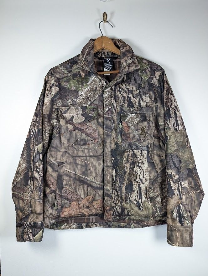 Browning Hell's Canyon Jacket Size Medium Flannel Lined Camo Mossy Oak Breakout