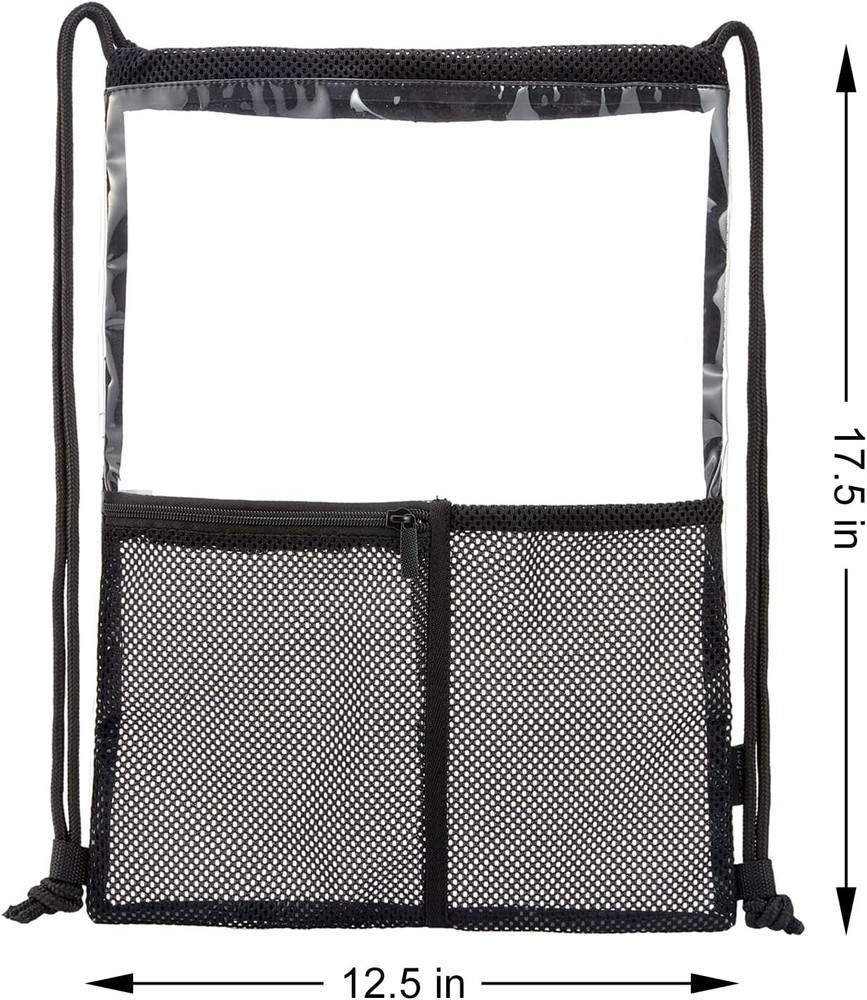 Clear Drawstring Backpack - 10pack String Cinch Bag Mesh Pocket, Bluk Black