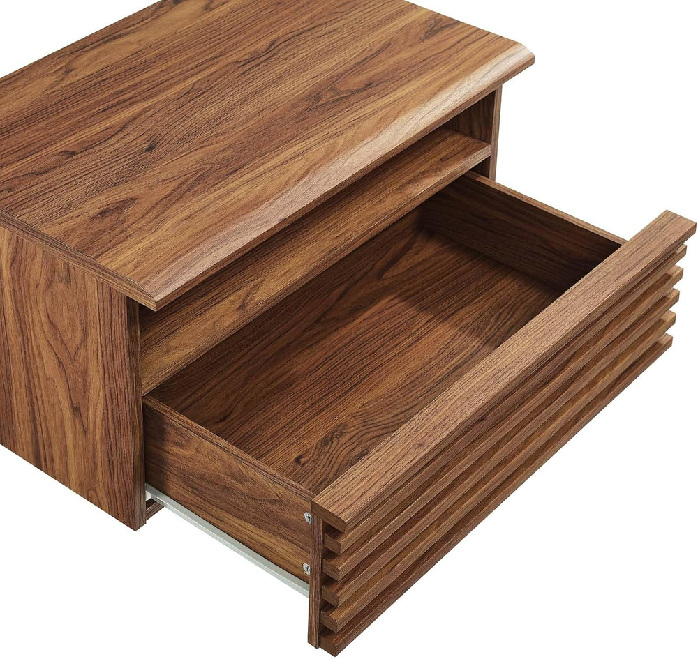 Render Mid-Century Modern, Wall-Mount Nightstand, Walnut