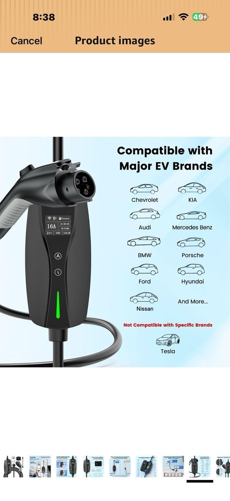 Level 1/2 EV Charger, 16Amp Adjustable Current Wi-Fi/App Control, UL