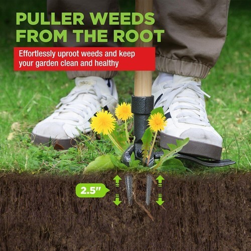 WORKPRO Weed Puller Tool with 44” Bamboo Handle Stand-Up Weeder for Dandelions