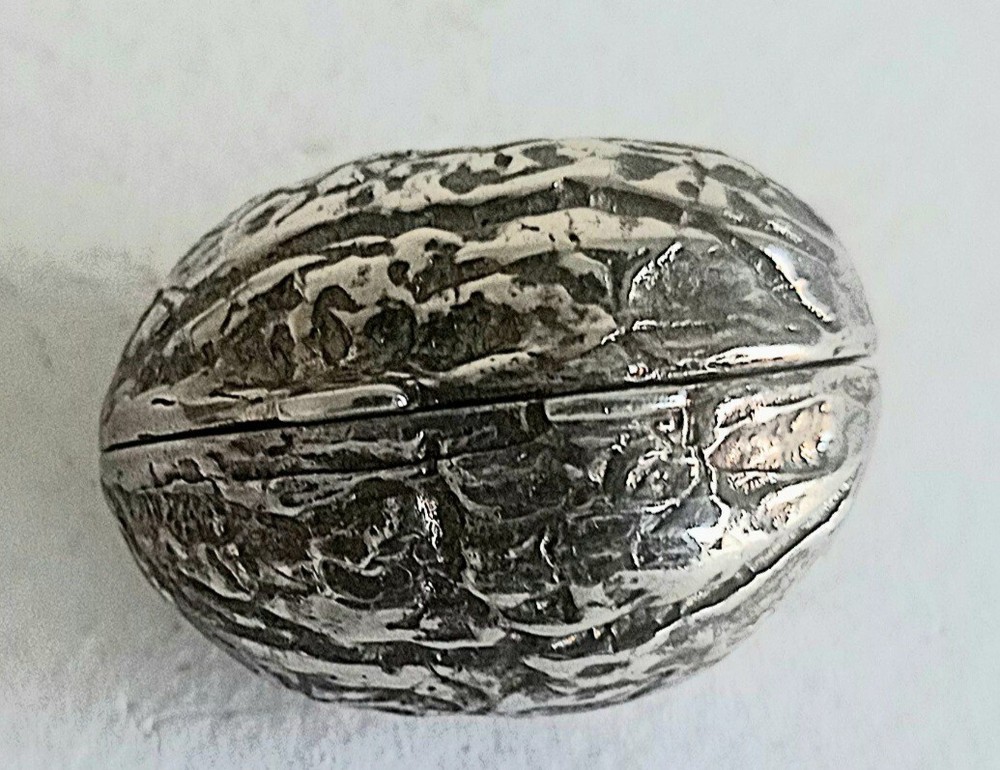 Stirling Silver Nut style Box. Thimble Case. Silver Walnut Style Box. 925 mark