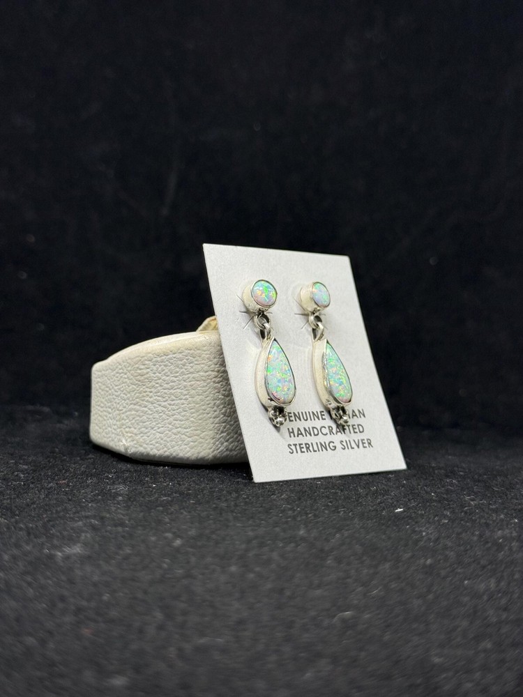 Native American Navajo White Fire Opal Sterling Silver circular dangle Earrings