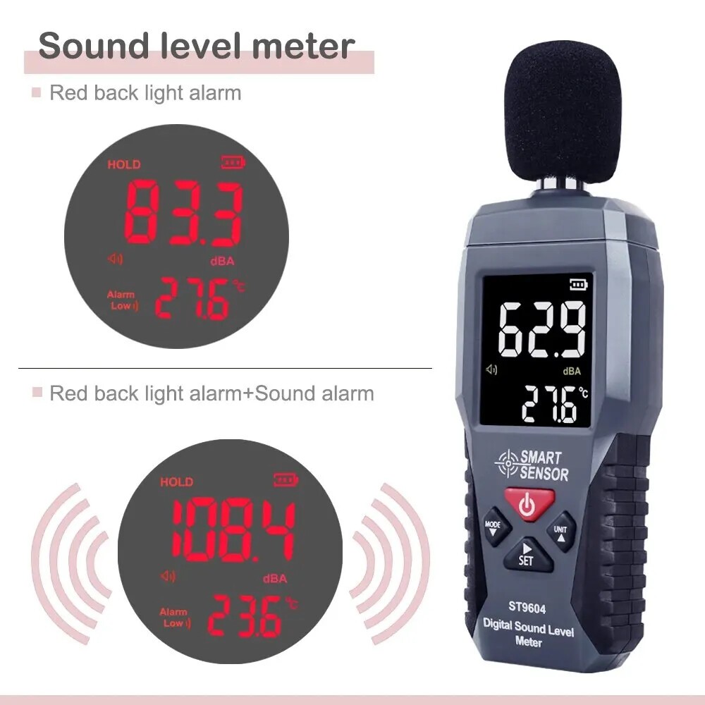 Decibel Meter LCD Backlight Sonometer Noise Meter With Thermometer Function~