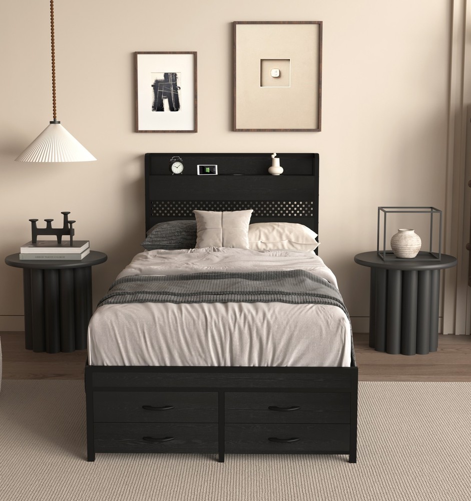 Twin Bed Frames with Headboard,Twin Size Bed Frames with Storage Drawers,Twin B