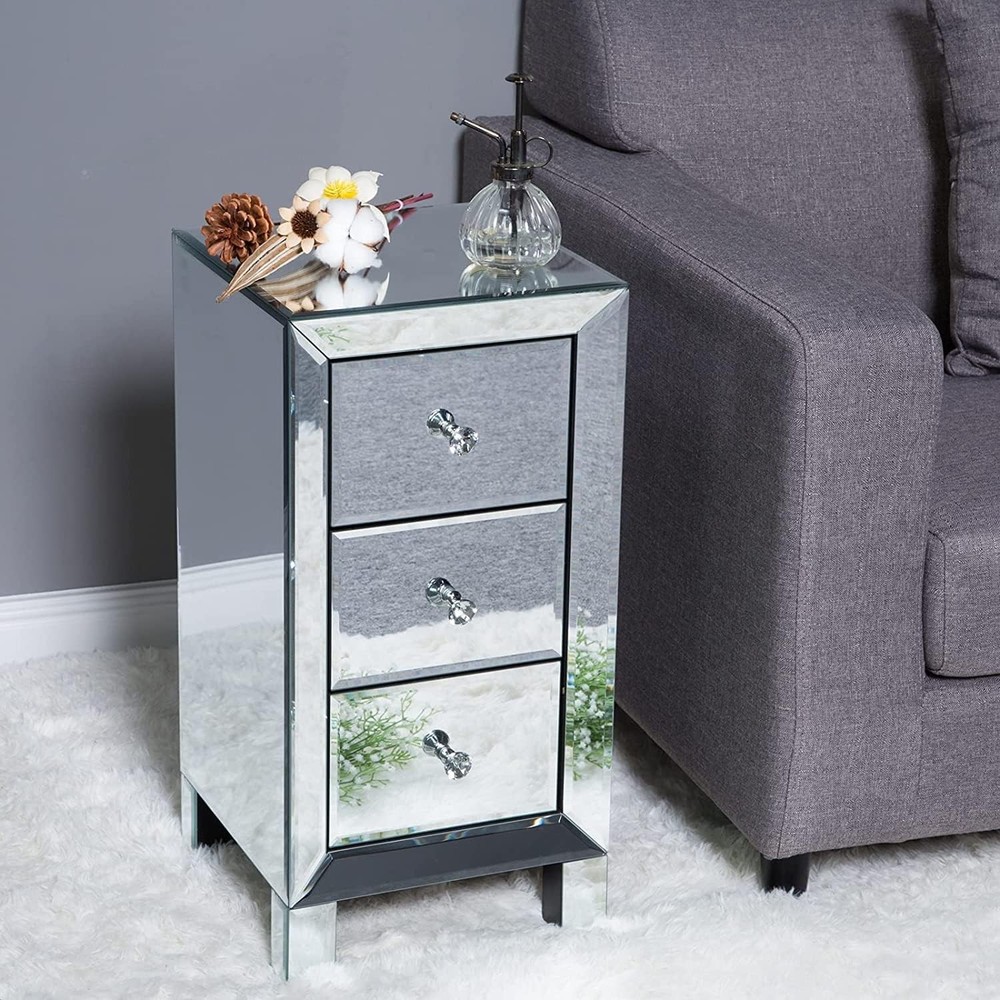 3-Drawer Mirrored Nightstand Set of 2, End Table, Bedside Table, bed sets