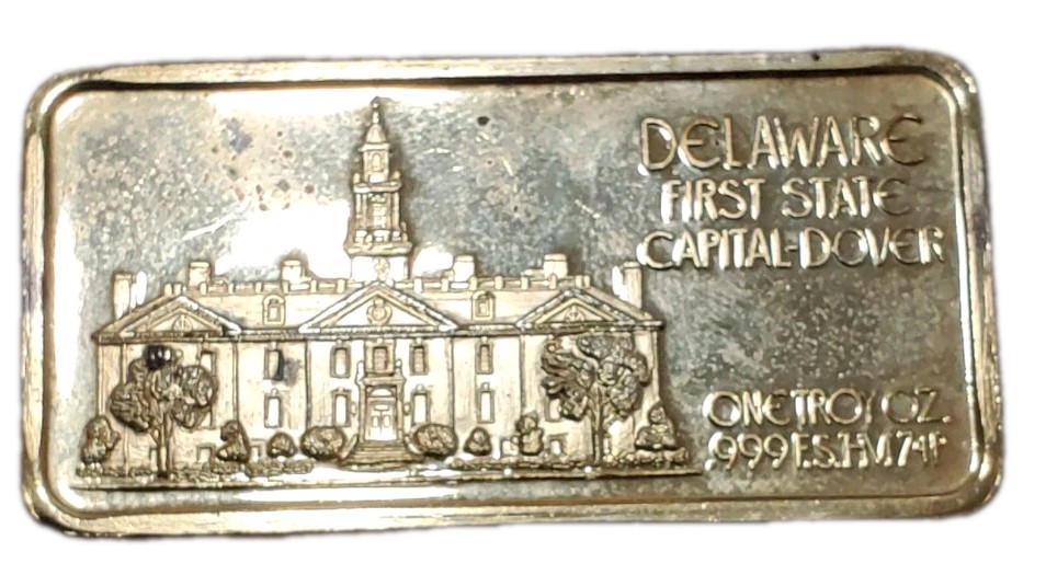 1 Oz Silver 1TH State DELAWARE Gilded Bar.