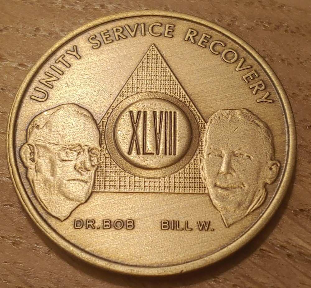 48 Year Alcoholics Anonymous AA Founders Bronze Medallion Coin Sobriety Chip.