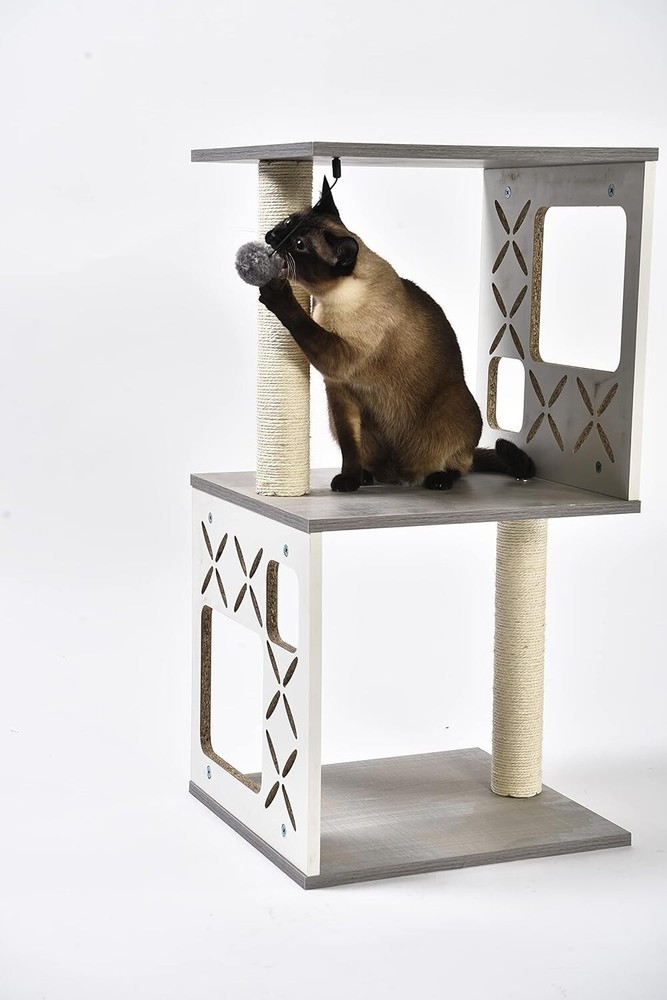 Multi-Level Contemporary Cat Tree 31" Features 2 Sisal-Covered Scratching Posts