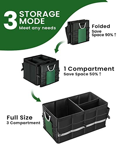 Trunk Organizer With Waterproof Bag, Collapsible Multi Compartment Storage for