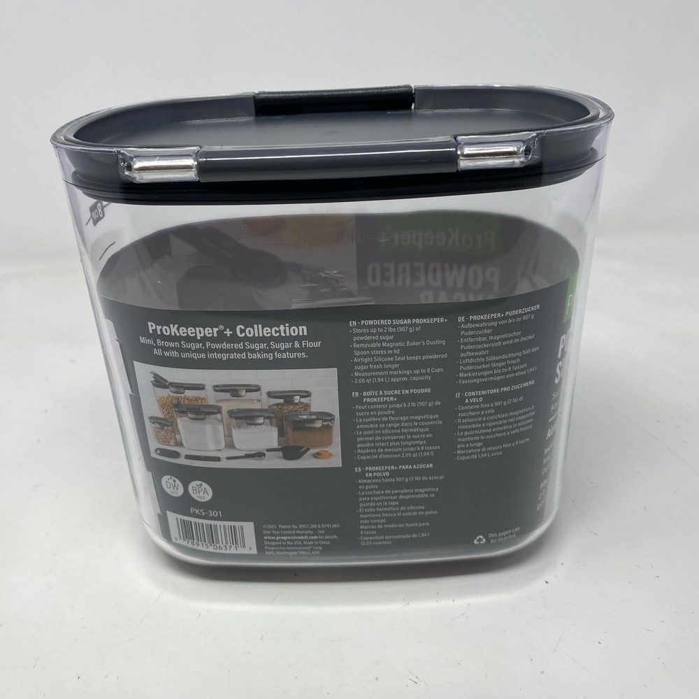 Progressive ProKeeper+ Powdered Sugar Container, Clear/Gray, 2.05 Qt