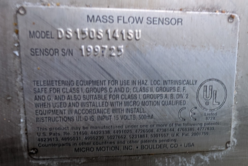 🤪 EMERSON MICRO MOTION MASS FLOW SENSOR DS150S141SU
