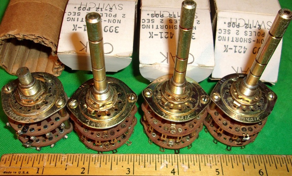 (3) OAK 399-421-K Non-Shorting 2-Pole 2-Section Rotary 2-12 Position Switch NOS