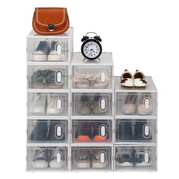 Shoes Storage Organizer Boxes, Clear Plastic 12 Pack Stackable - White