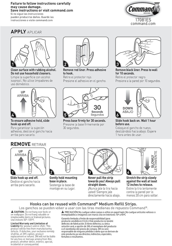 Command Medium Designer Hooks, 2 Hooks and 4 Command Strips, Damage Free Hanging